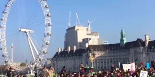 Manifestanti pro-mediu blocand Podul Westminster Captura YouTube