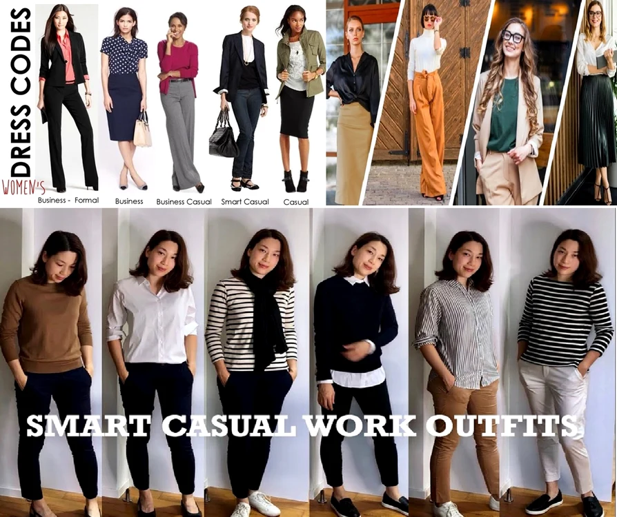 Colaj cu diverse tinute de la business la smart casual pentru femei - ținute de birou
