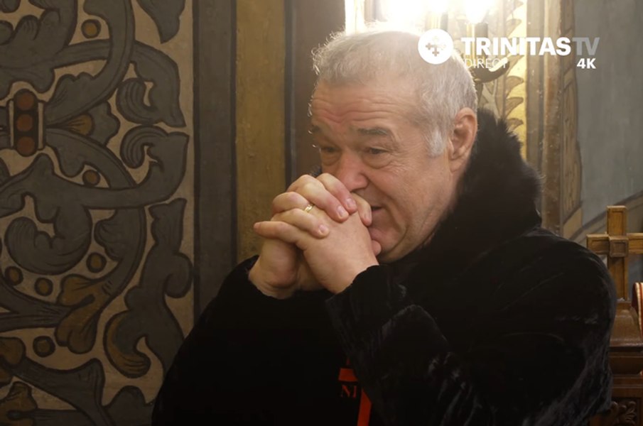 Fugit din spital, direct la biserică. Gigi Becali, în genunchi la slujba de vineri, la 24 de ore după operația la cervicală. „Mă ridic duhovnicește”