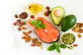 Food sources of omega 3 and healthy fats, top view jpeg