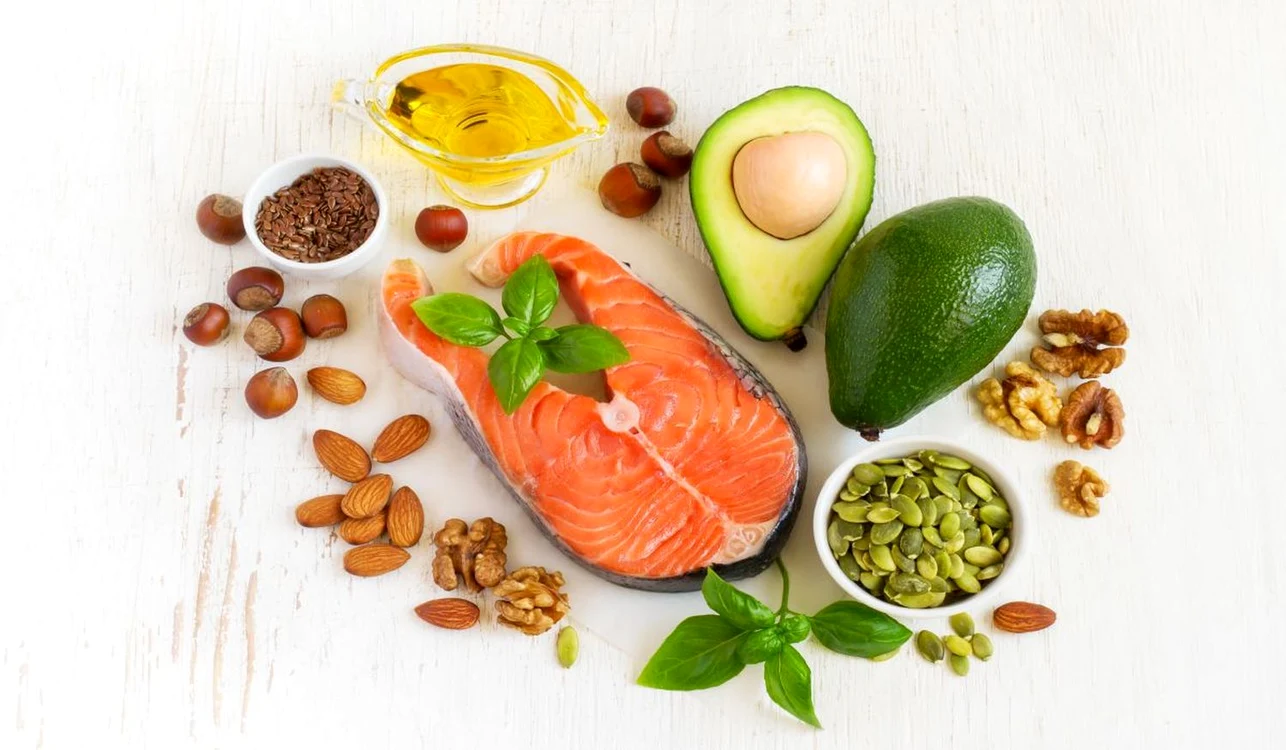 Food sources of omega 3 and healthy fats, top view jpeg