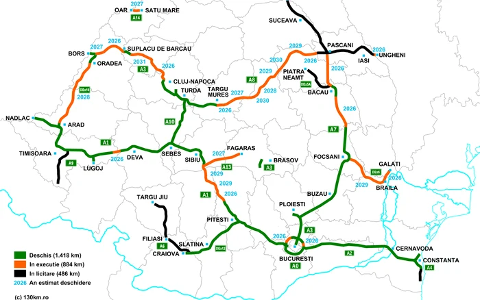 Harta autostrăzilor. Foto: 130km.ro