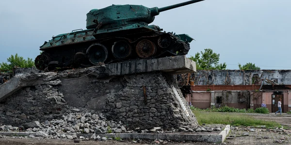 Monument avariat al unui tanc sovietic in Trostianeț, Ucraina, 2 iunie 2022 GettyImages 1241062689 jpg