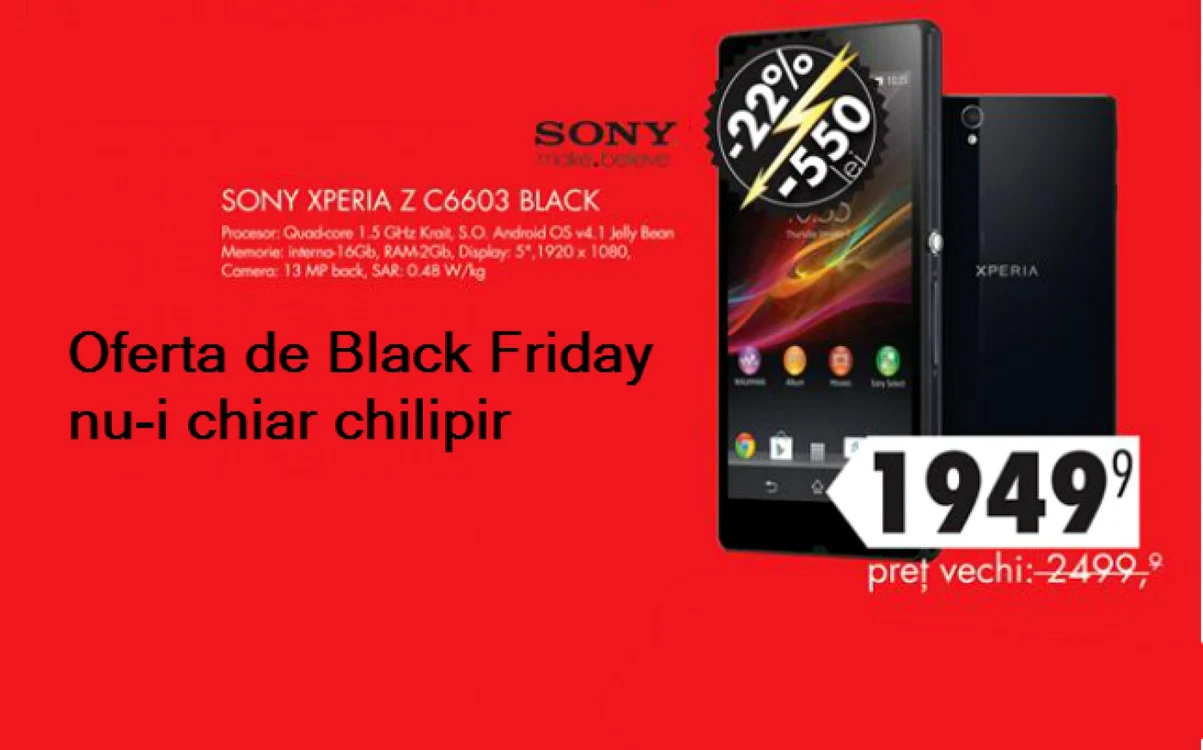 Sony Xperia Z apare la „super ofertă“ la Flanco. FOTO Captură/Catalog Flanco