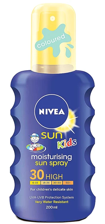 Nivea Spray protecţie solară, SPF 30. Preţ: 36-38 lei