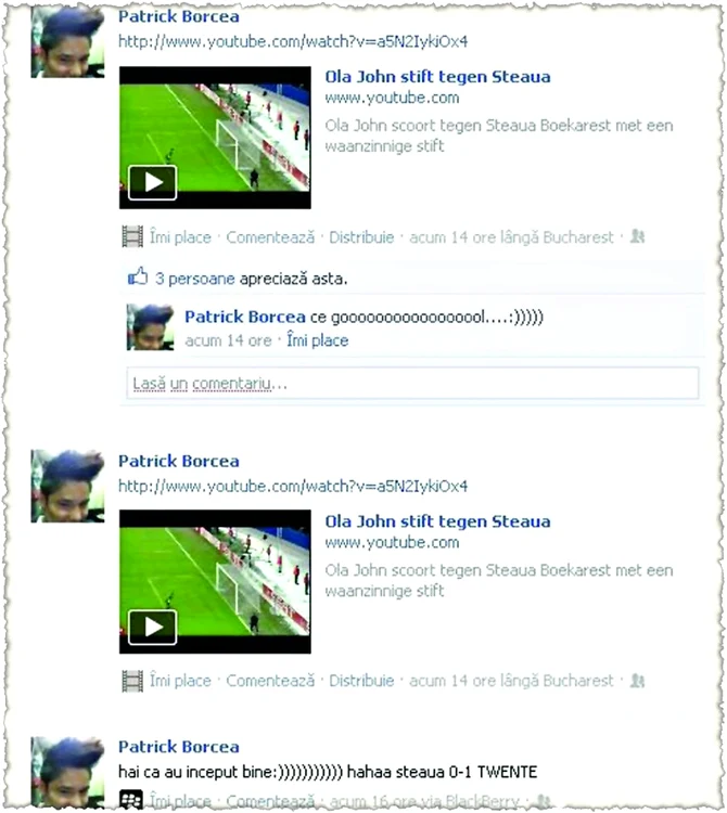Mesajele postate  de Patrick pe Facebook