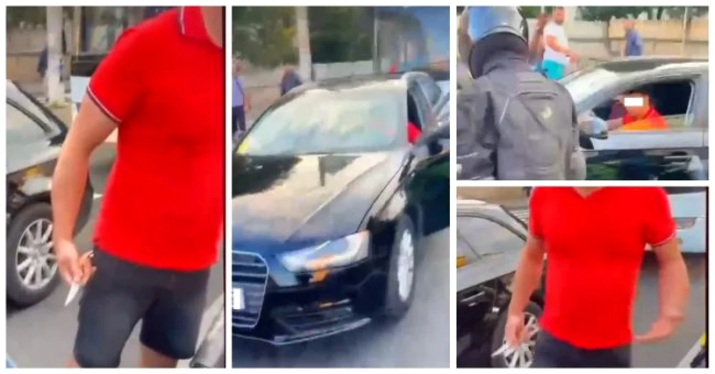 Momentul în care şoferul îl ameninţă pe motociclist cu un cuţit FOTO bacau.net