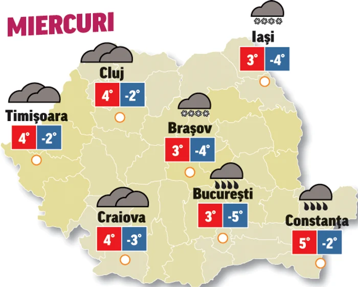 Prognoza meteo 16 decembrie anunță vreme rece și precipitații în toate regiunile țării