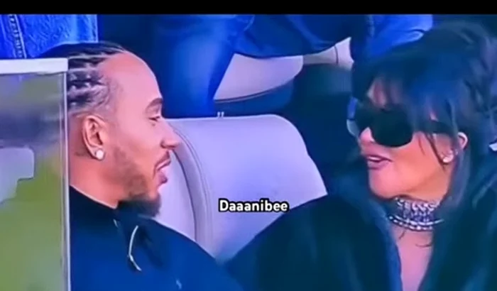    Kim Kardashian și Lewis Hamilton, la Super Bowl.  FOTO captură YouTube @Daaanibee