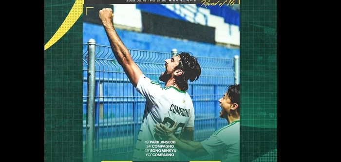 Andrea Compagno, bucuros după marcarea golurilor   FOTO Captură Facebook Jeonbuk Hyundai Montors FC