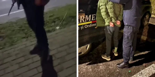 Tânăr care își amenința cu cuțitul colegii, imobilizat de jandarmi  foto colaj jandarmeria salaj png