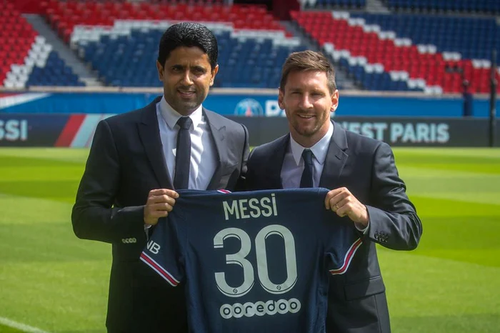 Nasser Al-Khelaifi, la prezentarea lui Messi la PSG (FOTO: EPA)