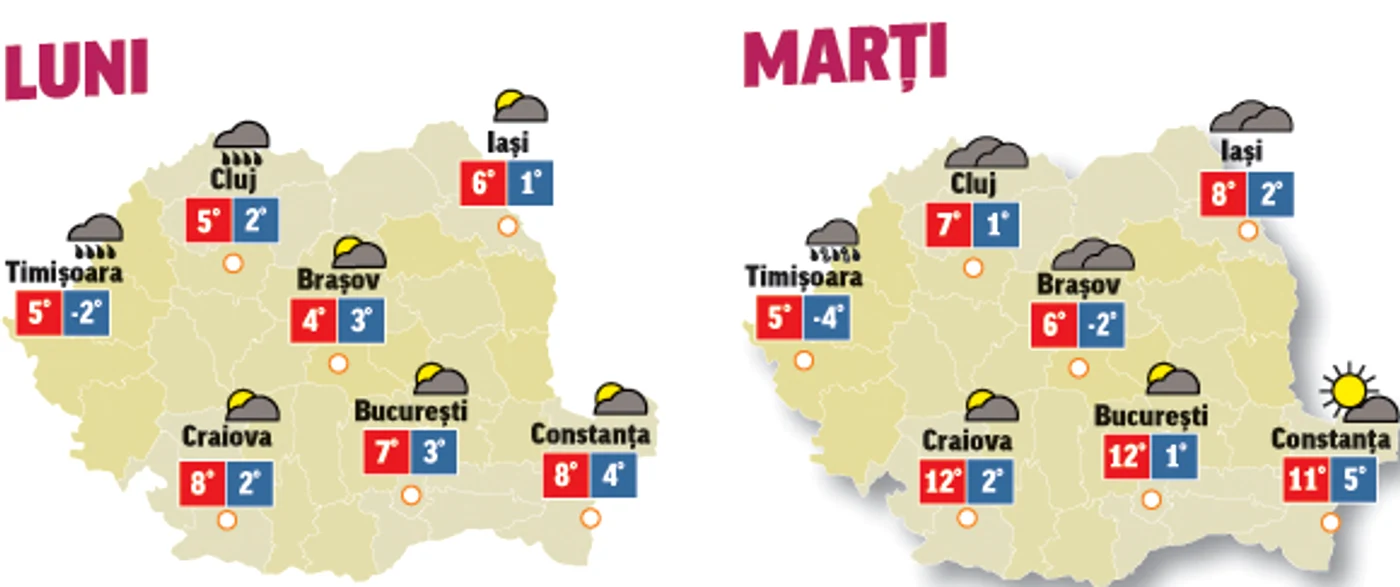 Prognoza meteo pentru următoarele două zile anunță că vremea va fi capricioasă