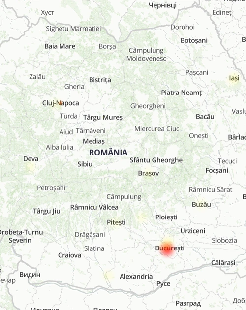 Hartă cu zonele unde sunt raportate probleme de funcționare a aplicației