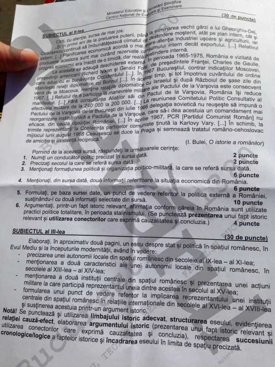 Subiecte istorie BAC 2015 sesiunea de toamna