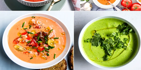 Gazpacho variante ale supei reci din Andaluzia Spania excelentă pentru zilele călduroase Colaj