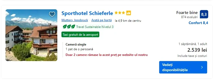 Oferte de cazare în Innsbruck, Austria, 15-22 decembrie. FOTO: Booking.com