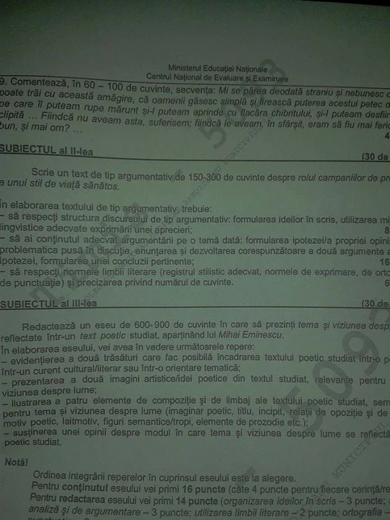 Subiectele la limba română pentru profil real pagina 2