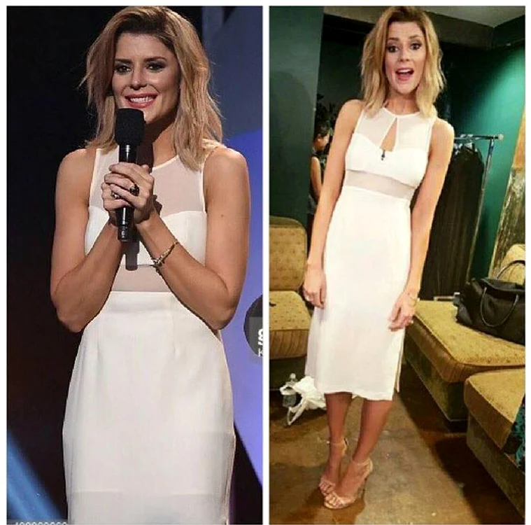 Grace Helbig, actriţă de comedie, a prezentat premile Streamy Awards 2015 din Los Angeles încălțată într-o pereche de sandale nude 