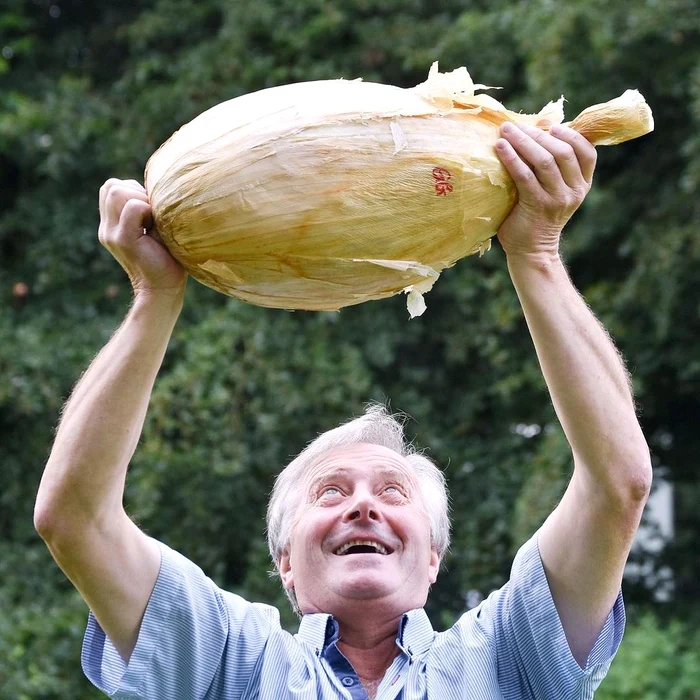 Grădinarul Gareth Griffin, alături de cea mai mare ceapă din lume
