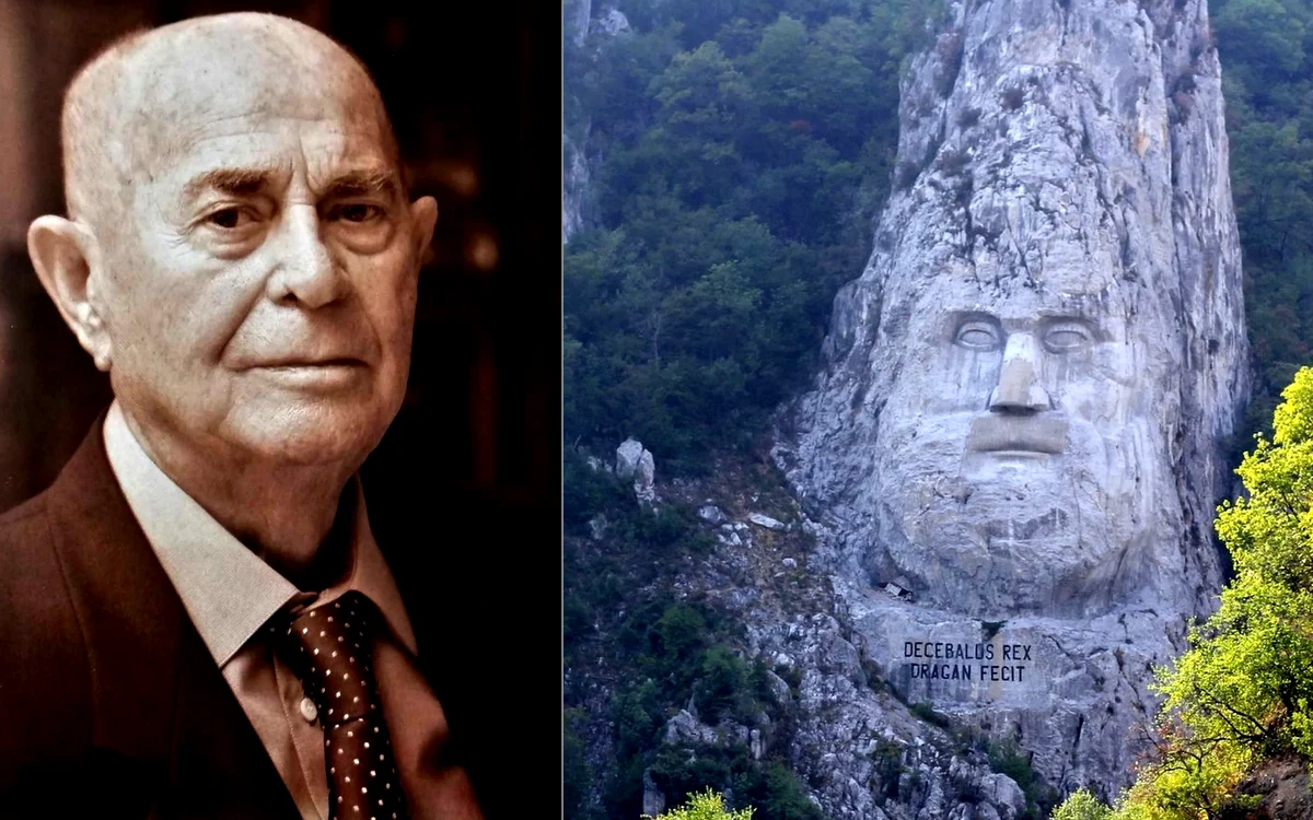 Iosif Constantin Drăgan și Chipul lui Decebal. Colaj. Foto: volum autobiografic 2008 / Daniel Guță