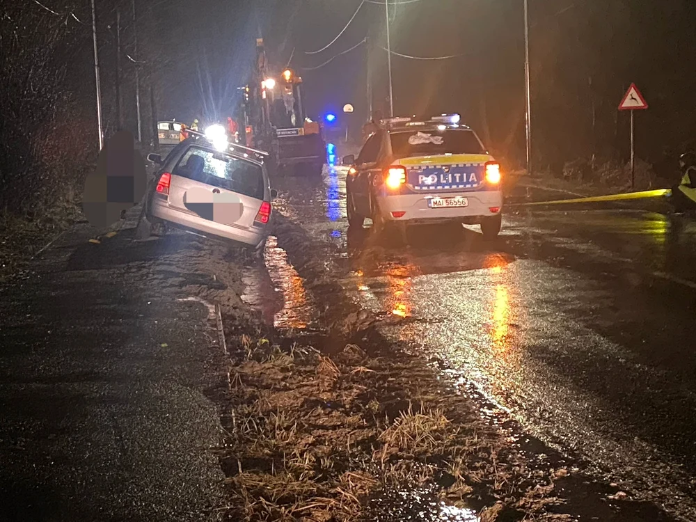 Accident rutier în Cisnădie - polițist care dirija circulația rănit de un șofer neamț Foto IPJ Sibiu