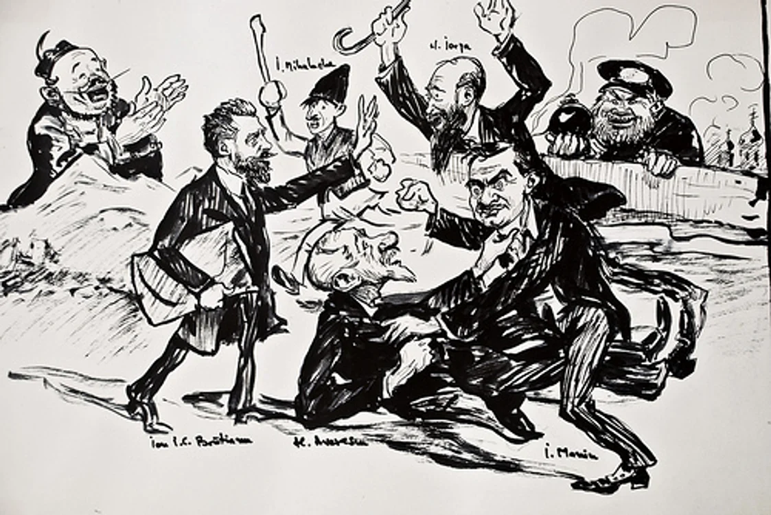 Caricatură privind politica în perioada interbelică
