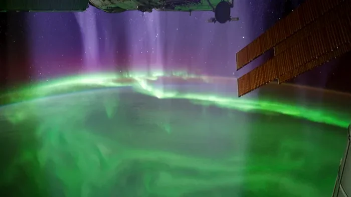 Aurora boreală văzută de pe Stația Spațială Internațională FOTO: NASA