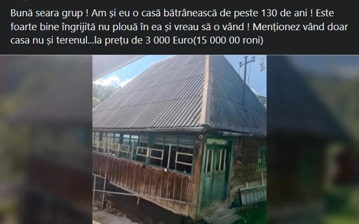 Anunțul a fost publicat de vânzător pe un grup de Facebook / foto: Facebook