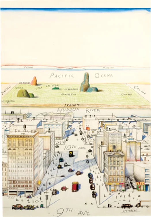 View of the World from 9th Avenue. Opera de referință a lui Saul Steinberg