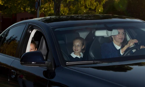 Queen Letizia Of Spain takes her daughters Leonor, Princess of Asturias, Infanta Sofía of Spain to school on their first day in Aravaca, Madrid jpeg