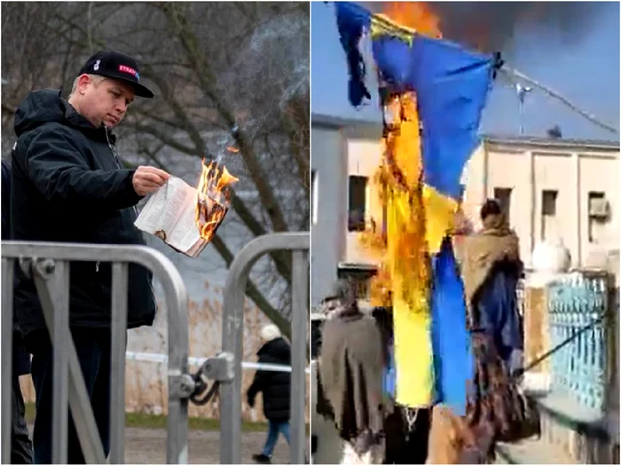 După arderea coranului, protestatari musulmani au ars steaguri ale Suediei și Olandei Foto: Colaj