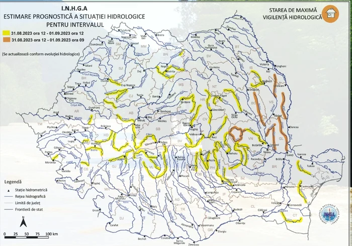 Avertizare hidrologică - Cod portocaliu de inundații pentru 5 județe - Foto Facebook