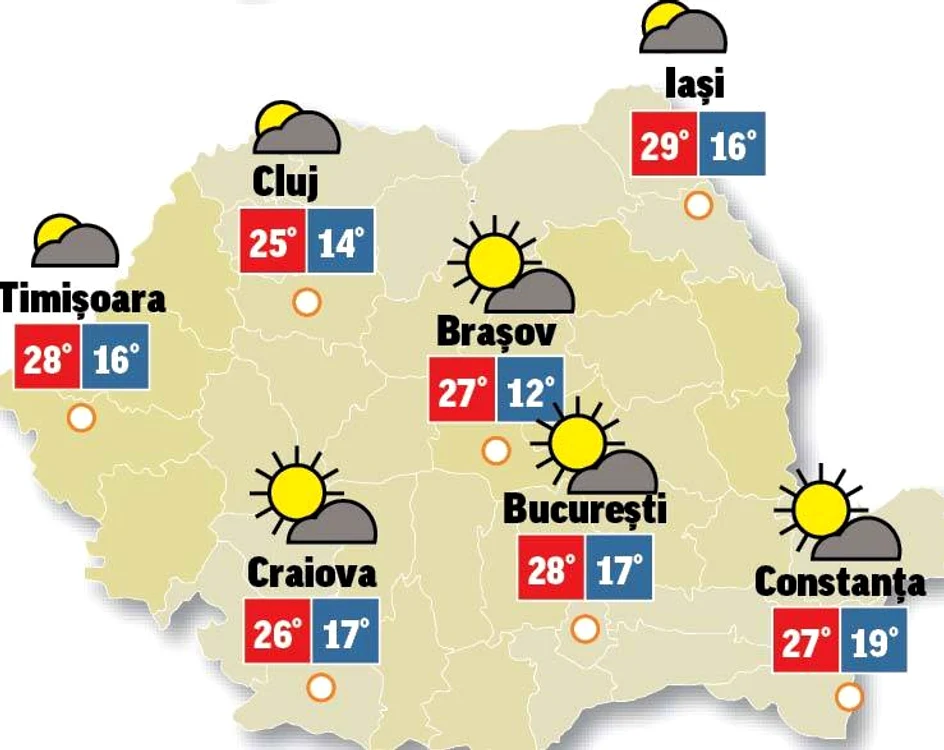 Prognoza meteo 23 septembrie arată că temperaturile se vor încadra între 10-27 de grade Cesius
