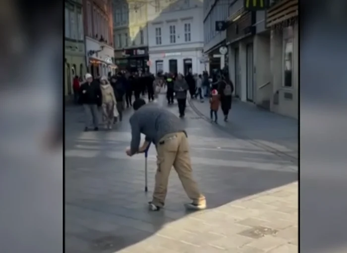 Cerșetor român în Slovacia. FOTO  captură video PROTV