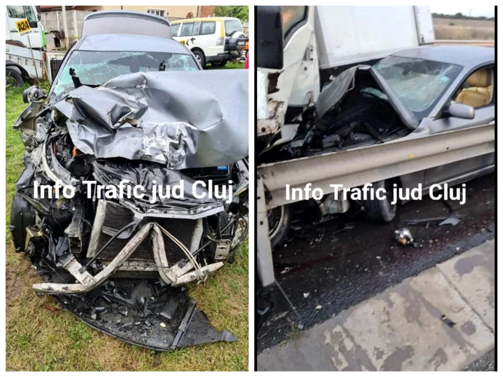 Autoturismul a suferit daună totală. Foto: Facebook/ Info Trafic jud Cluj