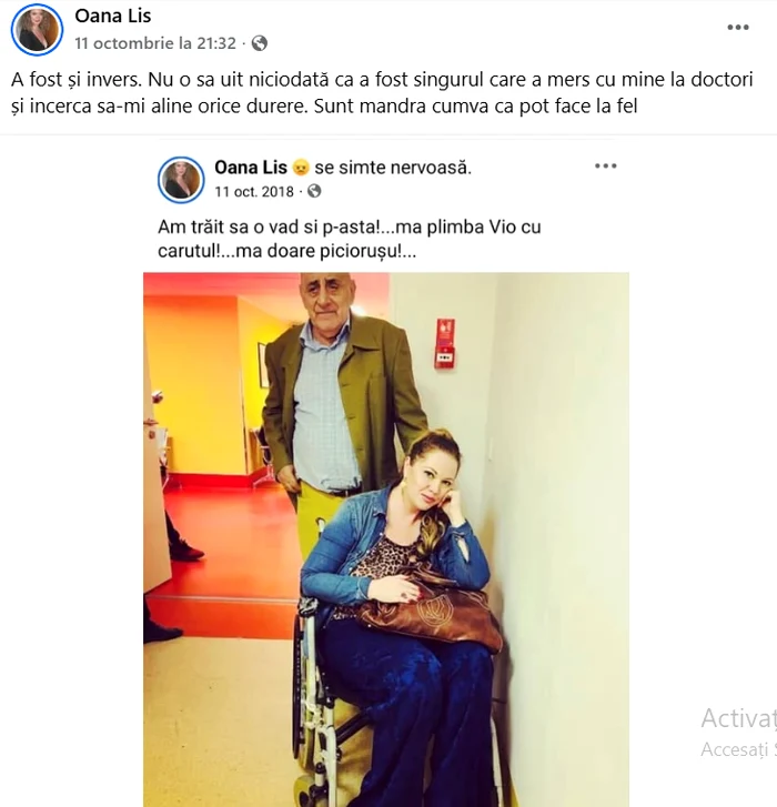 Postarea Oanei Lis - Foto: Facebok 