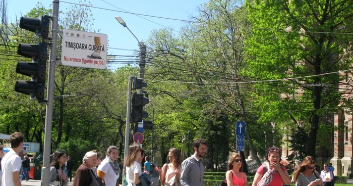 Plăcuţa din campania "Timişoara curată", aflată în centrul oraşului