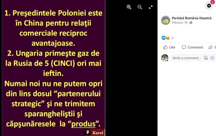 Ideea PRN despre „partenerul strategic” FOTO Captură Facebook