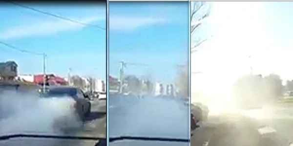 Străzi învăluite de fumul unui maşini care polua masiv la Galaţi FOTO captura video