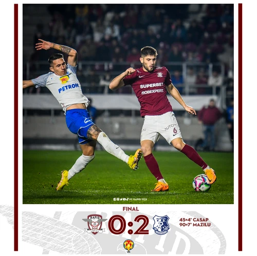 Meciul Rapid - Farul 0-2. Foto: https://web.facebook.com/FCRapid1923oficial/?_rdc=1&_rdr