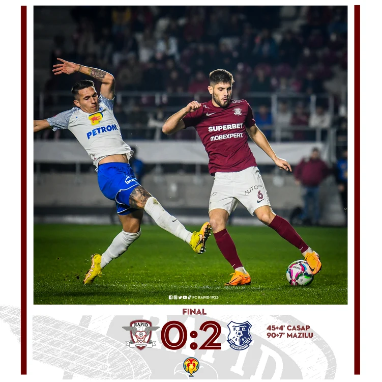 Meciul Rapid - Farul 0-2. Foto: https://web.facebook.com/FCRapid1923oficial/?_rdc=1&_rdr