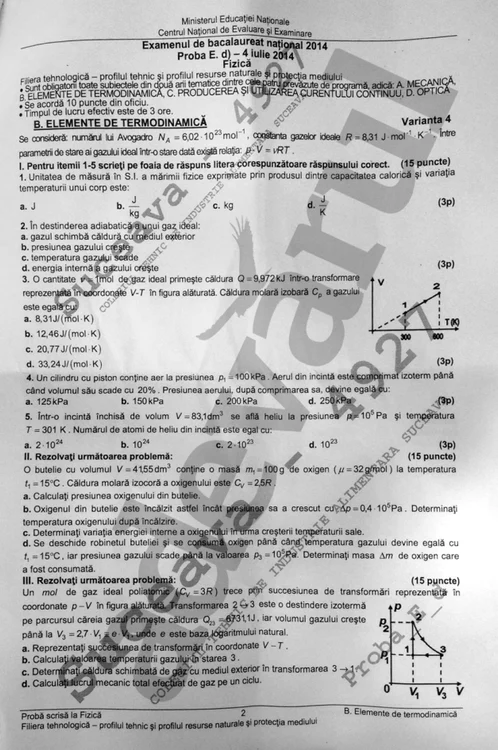Subiectele la Fizica - Bac 2014