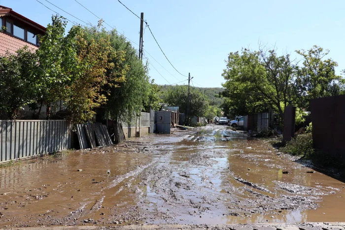 Străzile sunt pline de nămol, acolo unde apele s-au retras  FOTO: FB/Costel Fotea