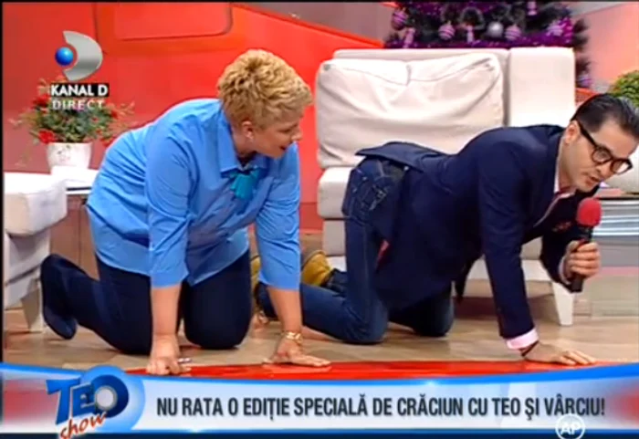Teo si Liviu Varciu in genunchi in emisiune
