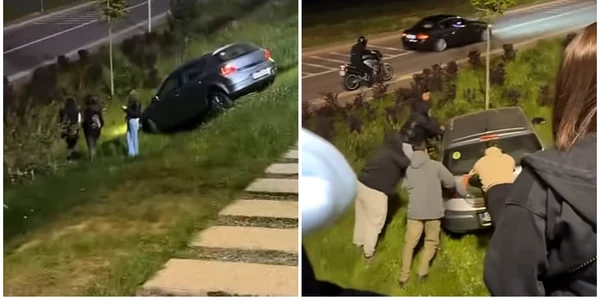 Șofer începător, cu mașina blocată în Parcul Belvedere din Sibiu. Poliția Locală caută persoana aflată la volan FOTO: captură video Facebook