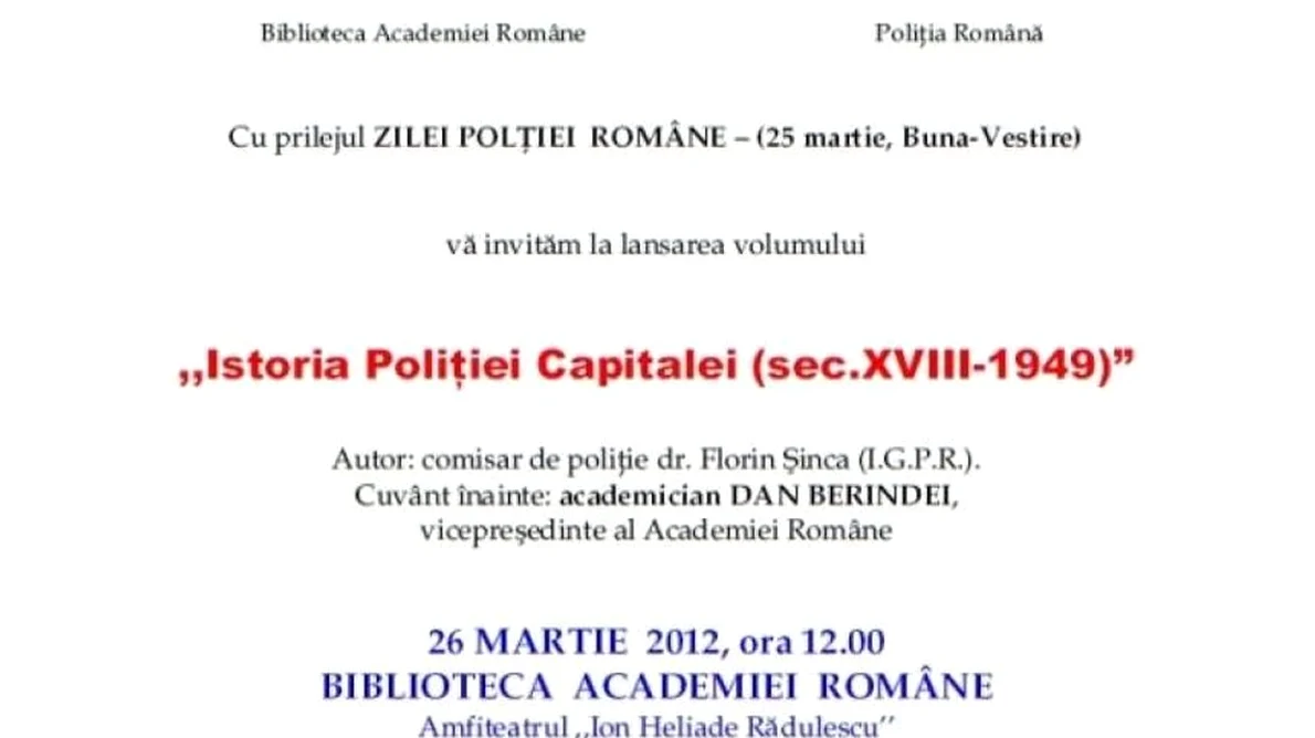 Lansarea cărții „Istoria Poliției Capitalei (sec XVIII 1949)” jpeg