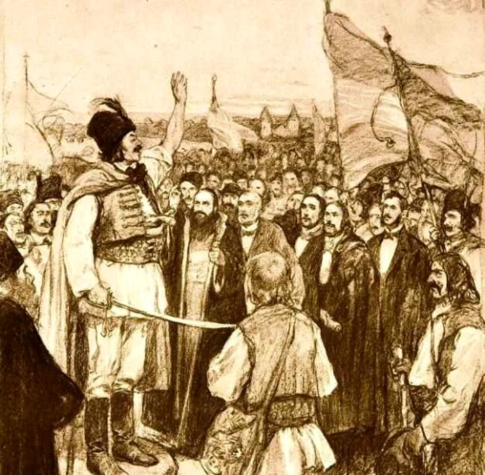 Avram Iancu în mijlocul răsculaţilor la 1848