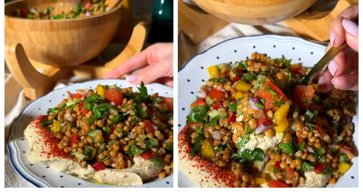 Salată cu linte, rețeta ideală pentru cei care țin dietă / FOTO: Colaj captură video TikTok