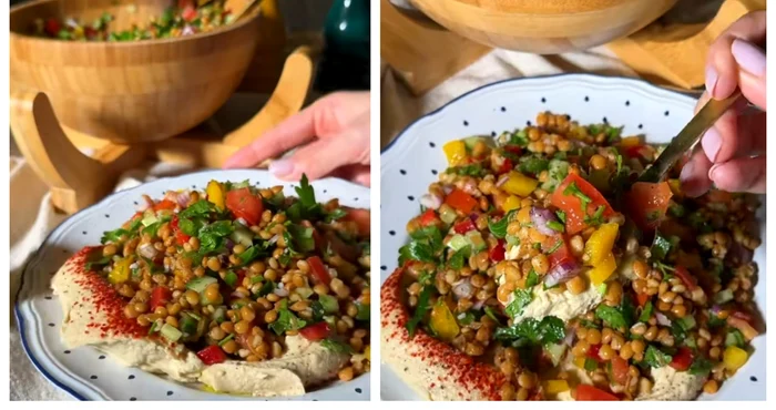 Salată cu linte, rețeta ideală pentru cei care țin dietă / FOTO: Colaj captură video TikTok